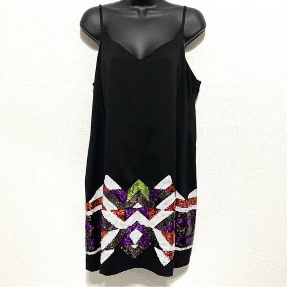bebe Dresses & Skirts - BeBe Woman Black Sequin Embellished Shift Dress Robe Tube Size L